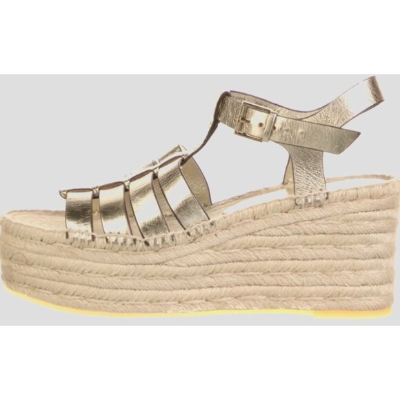 Tory Burch Espadrille Wedge Sandals Spark Gold Metallic Leather New Size 5.5 - Picture 4 of 16